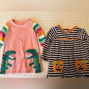 Toddler Set of 2 - Pink Dinosaur & Black-White Striped Pumpkin Dresses